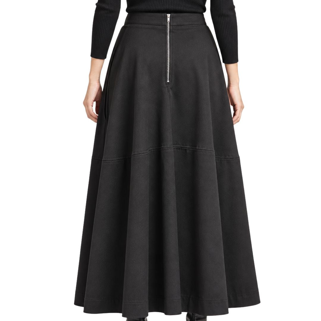 Gonna lunga donna tinta unita con tasche laterali e zip posteriore