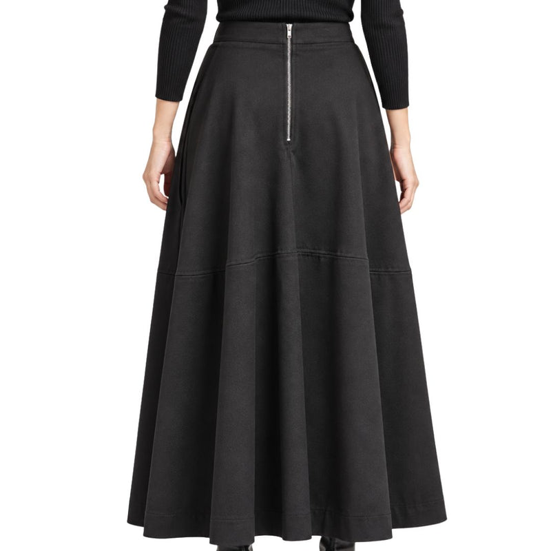 Gonna lunga donna tinta unita con tasche laterali e zip posteriore