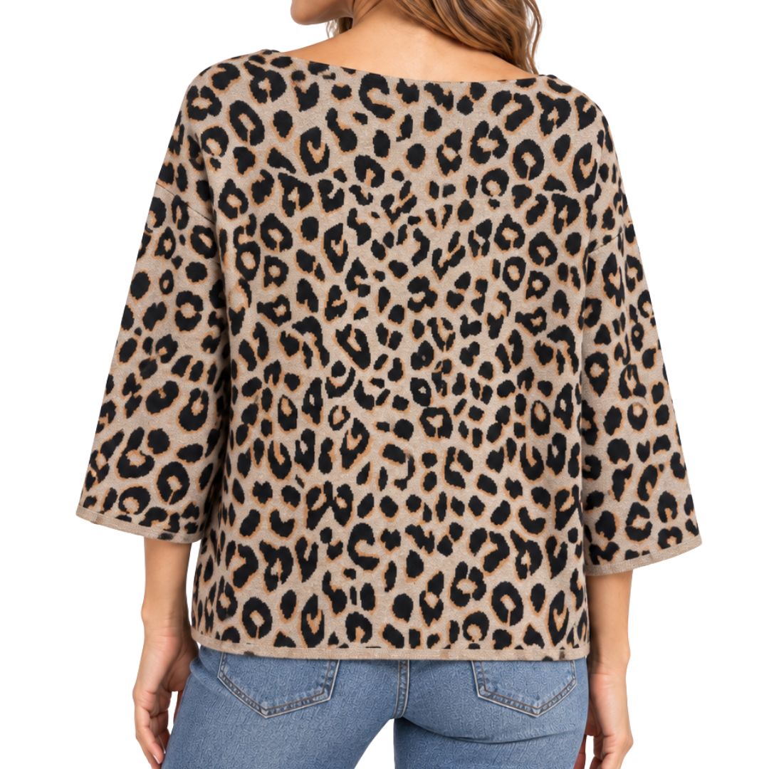 Maglia donna manica 3/4 collo a barca fantasia maculata