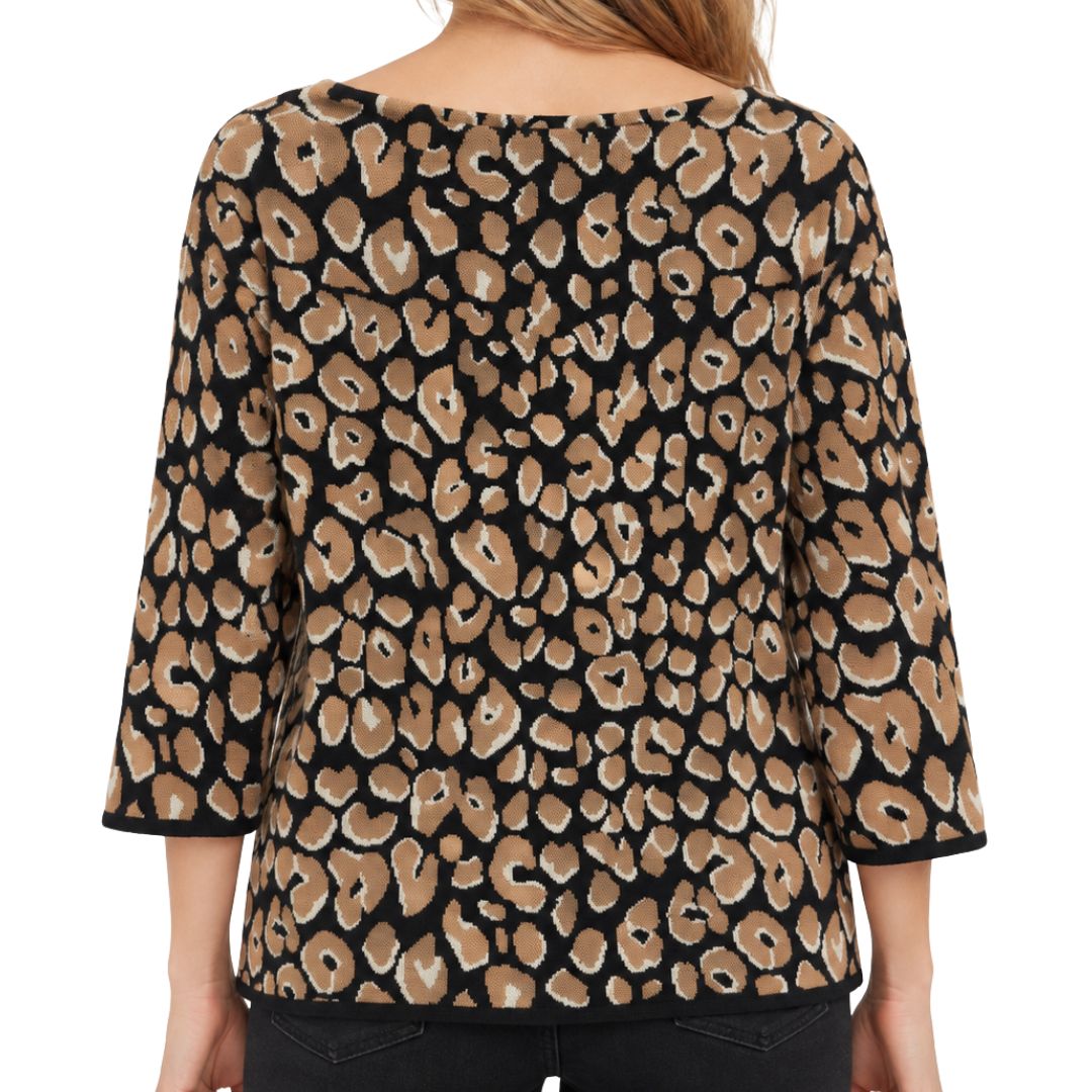 Maglia donna manica 3/4 collo a barca fantasia maculata