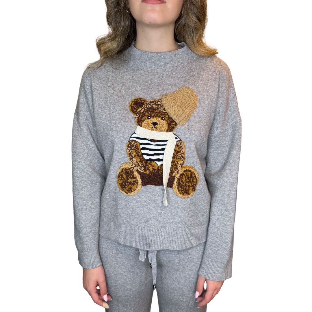 Maglia donna con orsetto ricamato con cappello e sciarpa Ray&Co