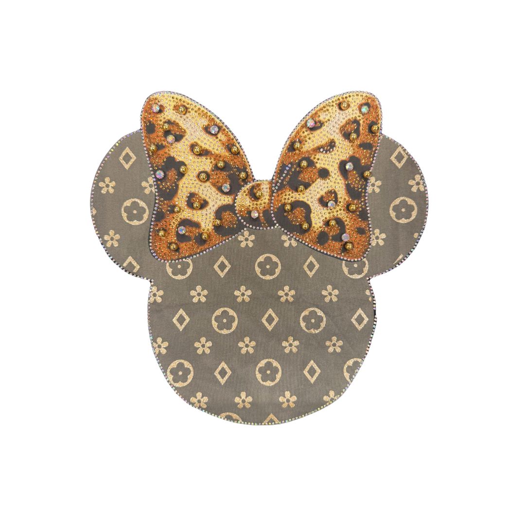 T-Shirt donna con stampa Minnie con maculato, strass e perline Made in Italy