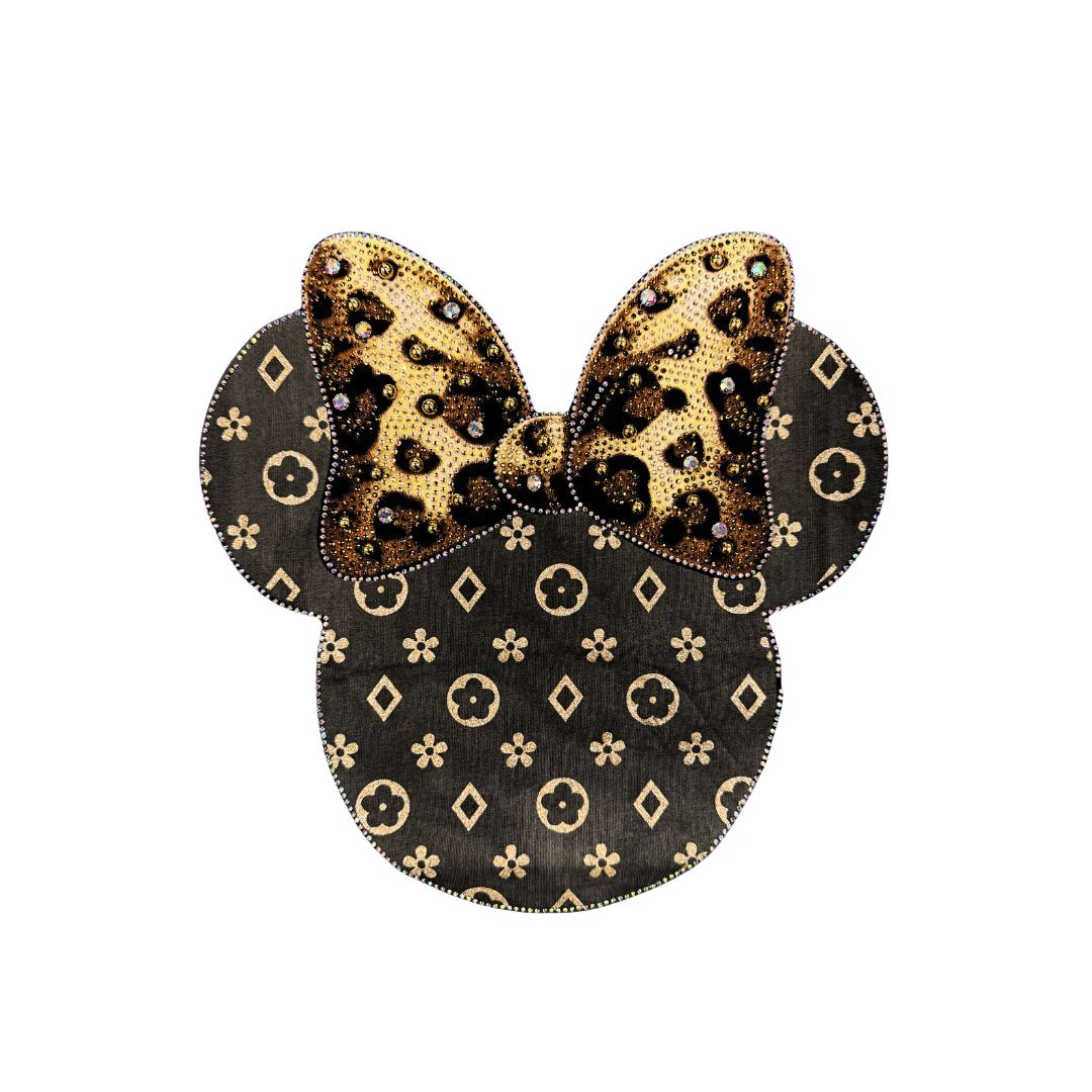 T-Shirt donna con stampa Minnie con maculato, strass e perline Made in Italy