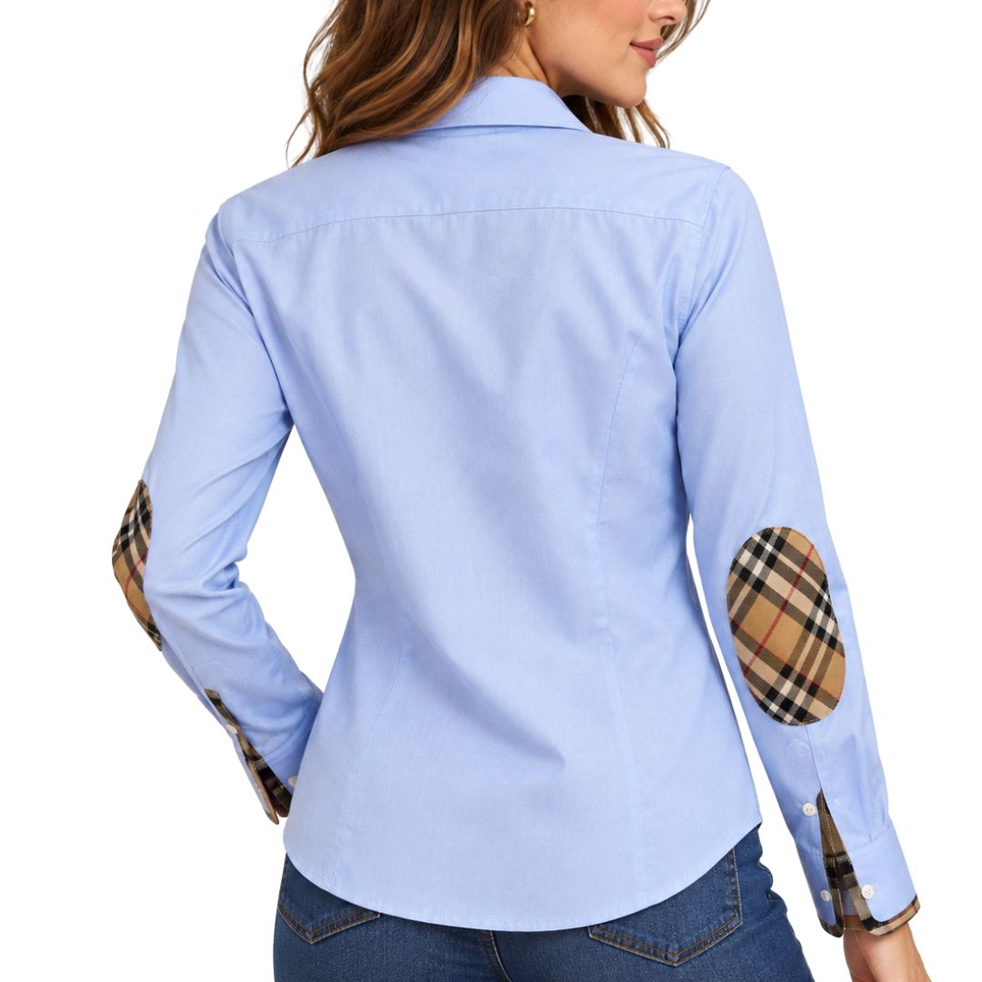 Camicia donna interni collo polsi tartan toppe sulla manica