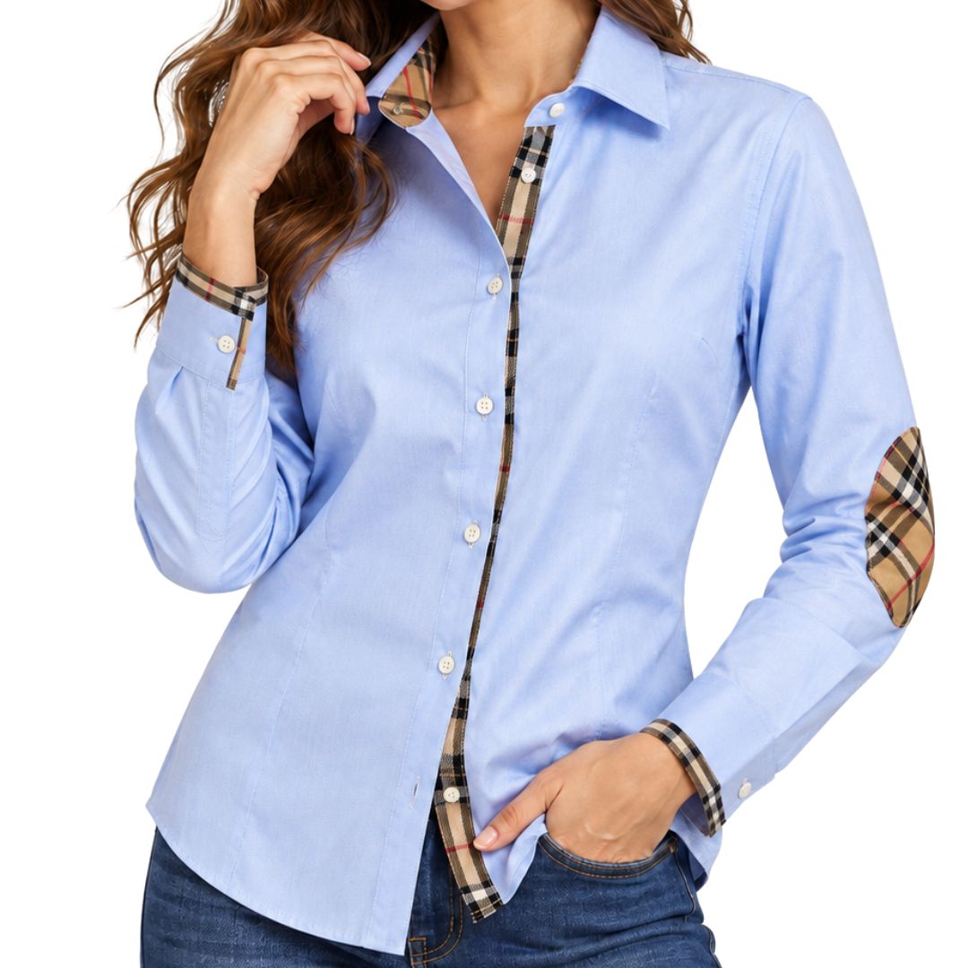 Camicia donna interni collo polsi tartan toppe sulla manica