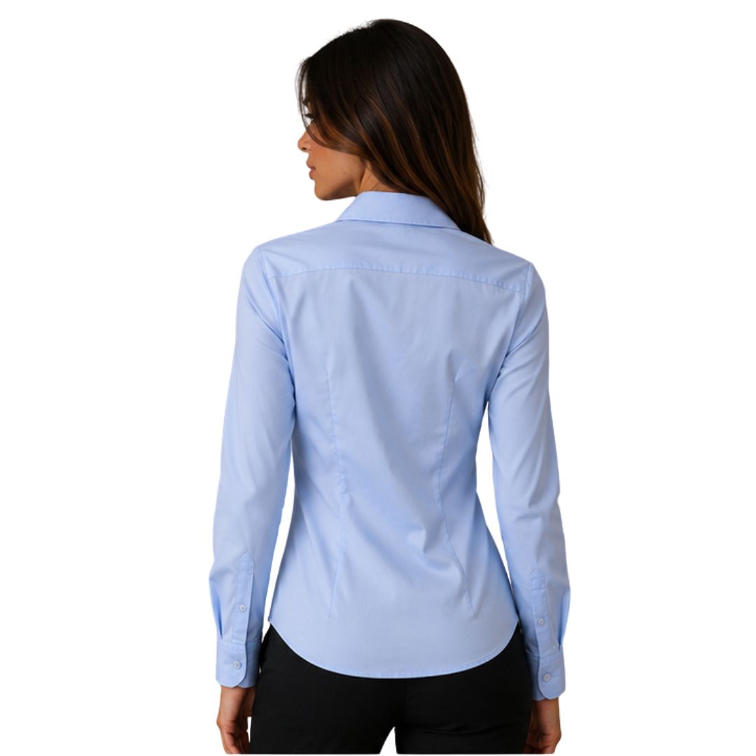 Camicia donna elasticizzata a tinta unita con pinces posteriori Made in Italy
