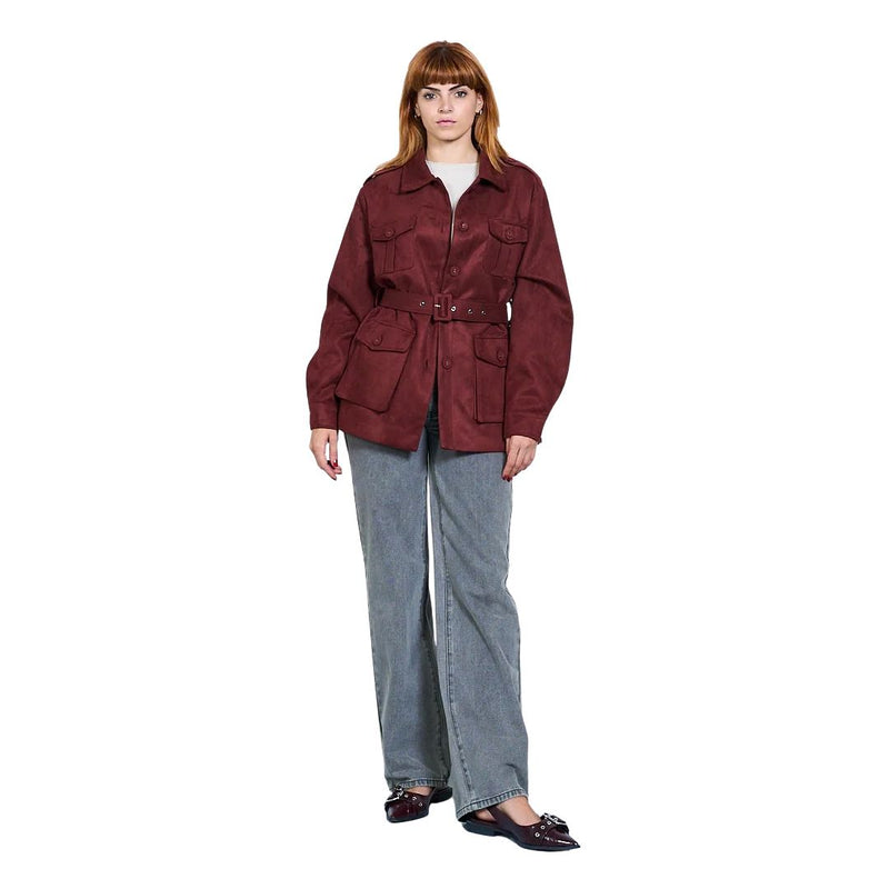 Trench donna scamosciato con cintura in vita e tasche frontali