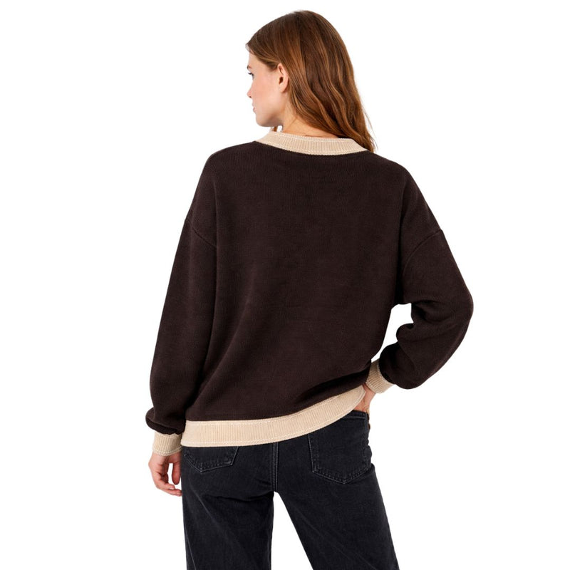 Maglia donna collo rotondo fantasia gufi con cashmere e lana