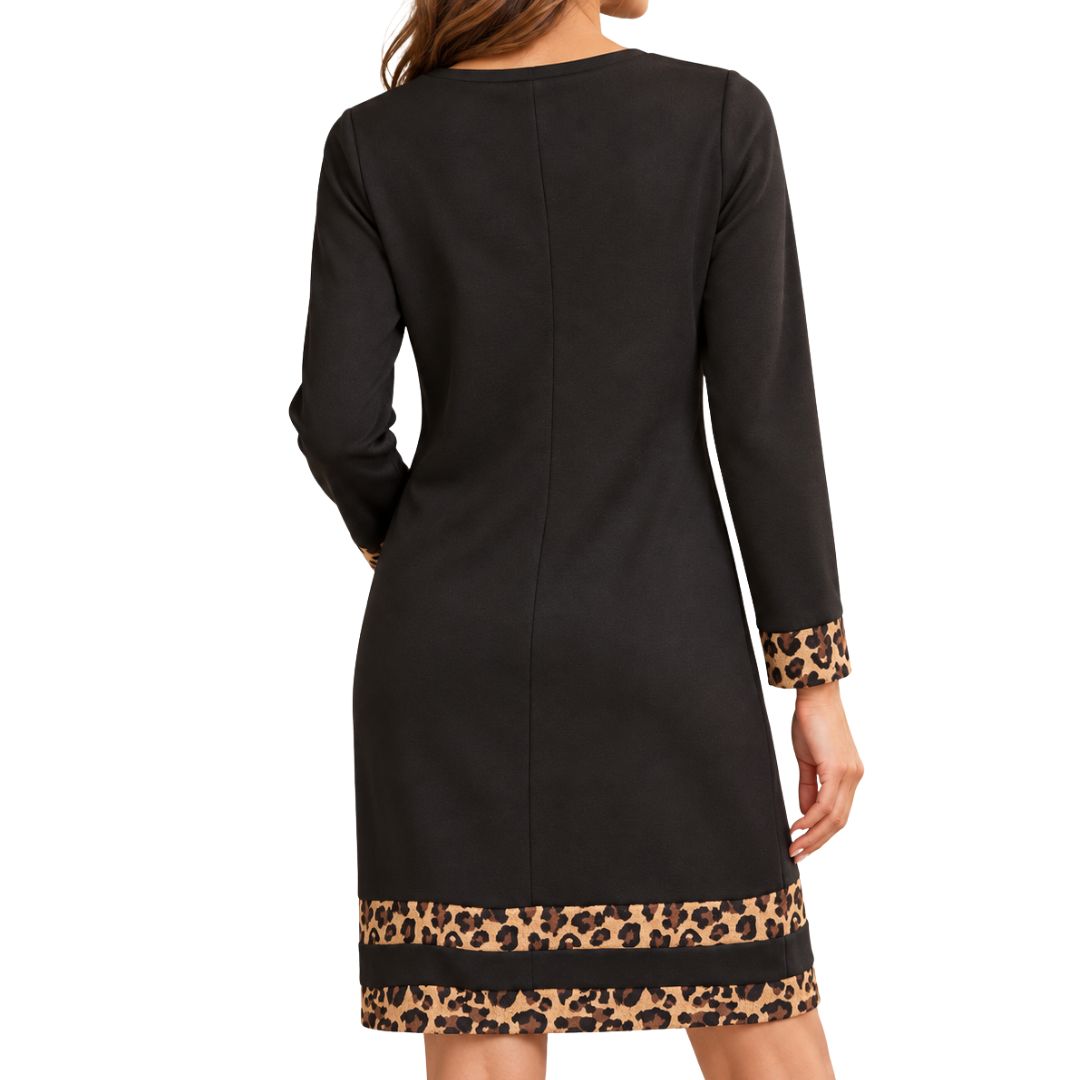Abito donna con inserti animalier a bordo manica e orlo
