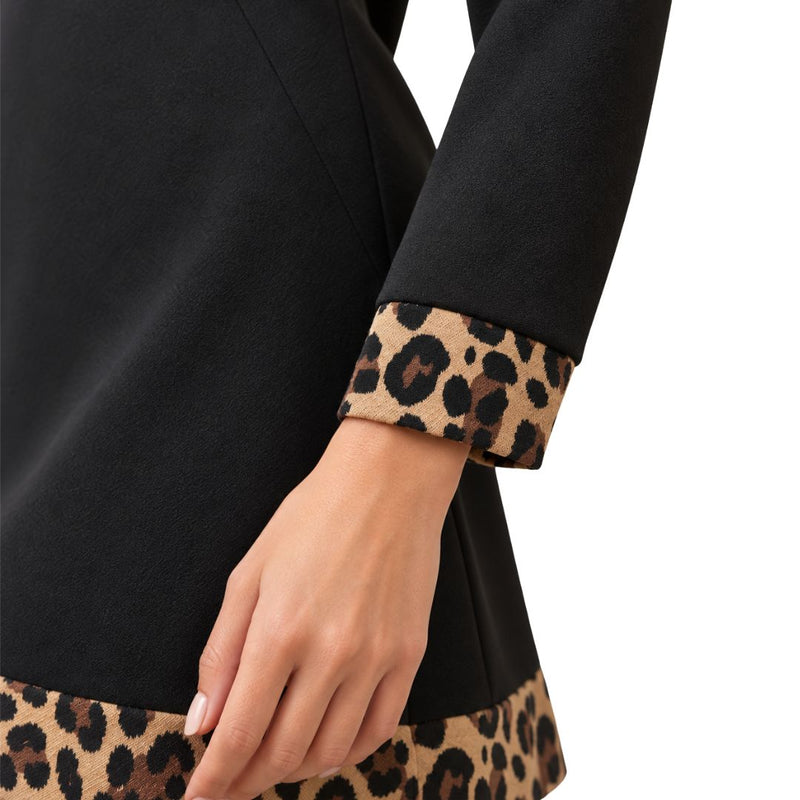 Abito donna con inserti animalier a bordo manica e orlo