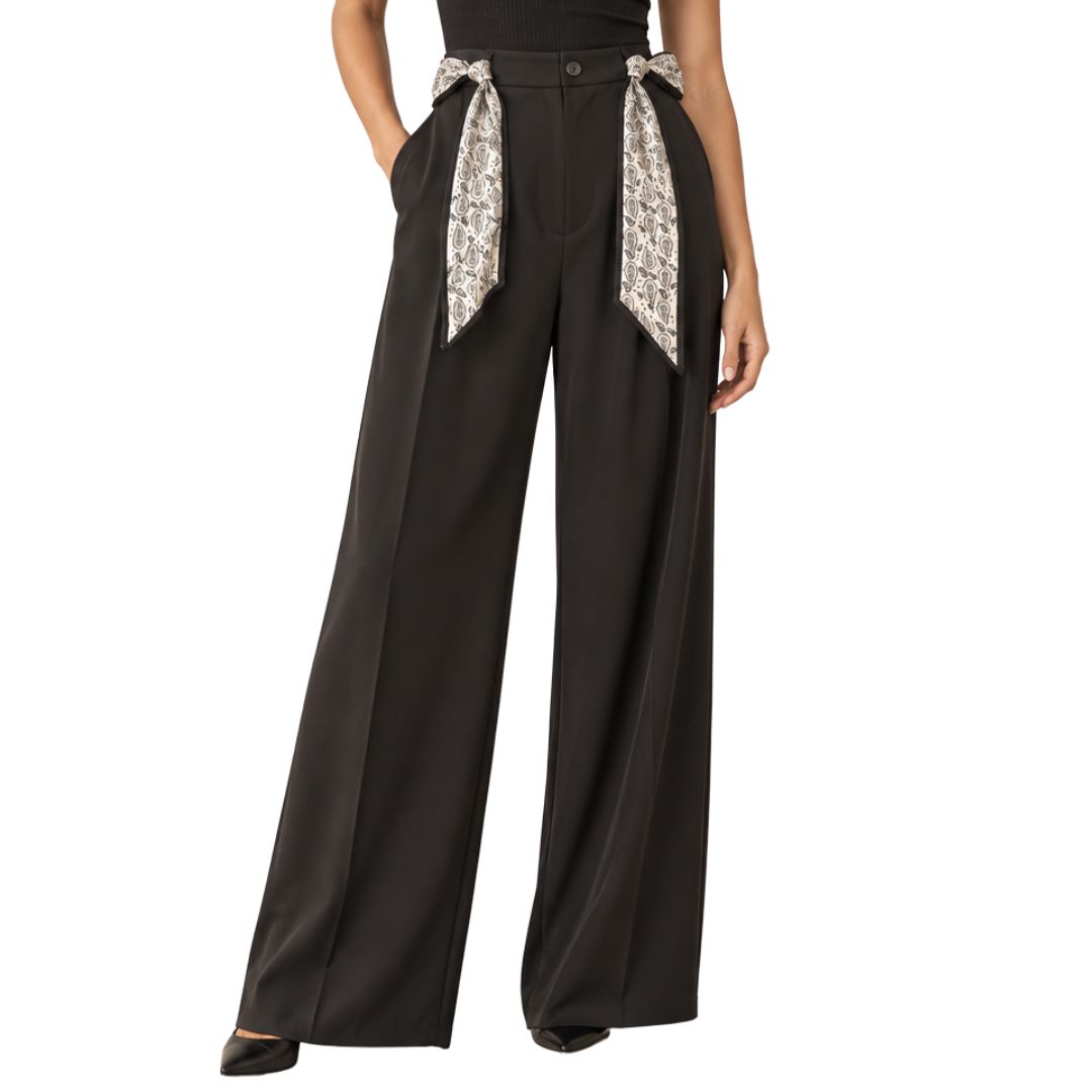 Pantalone donna palazzo morbido con pinces e fusciacca in vita