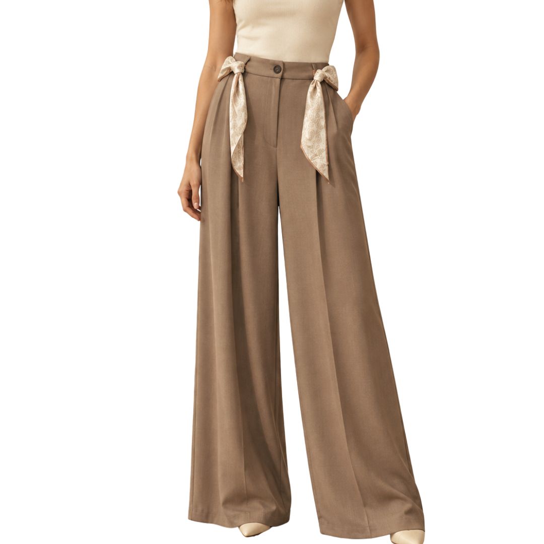 Pantalone donna palazzo morbido con pinces e fusciacca in vita