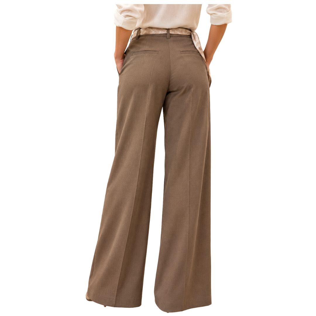 Pantalone donna palazzo morbido con pinces e fusciacca in vita