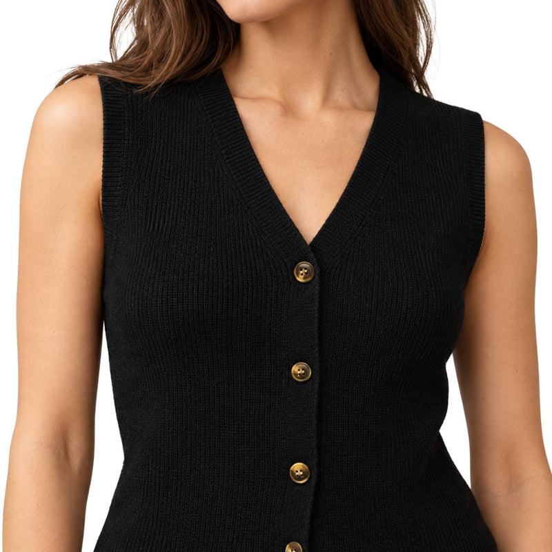 Gilet donna con bottoni in maglia a costine scollo a V