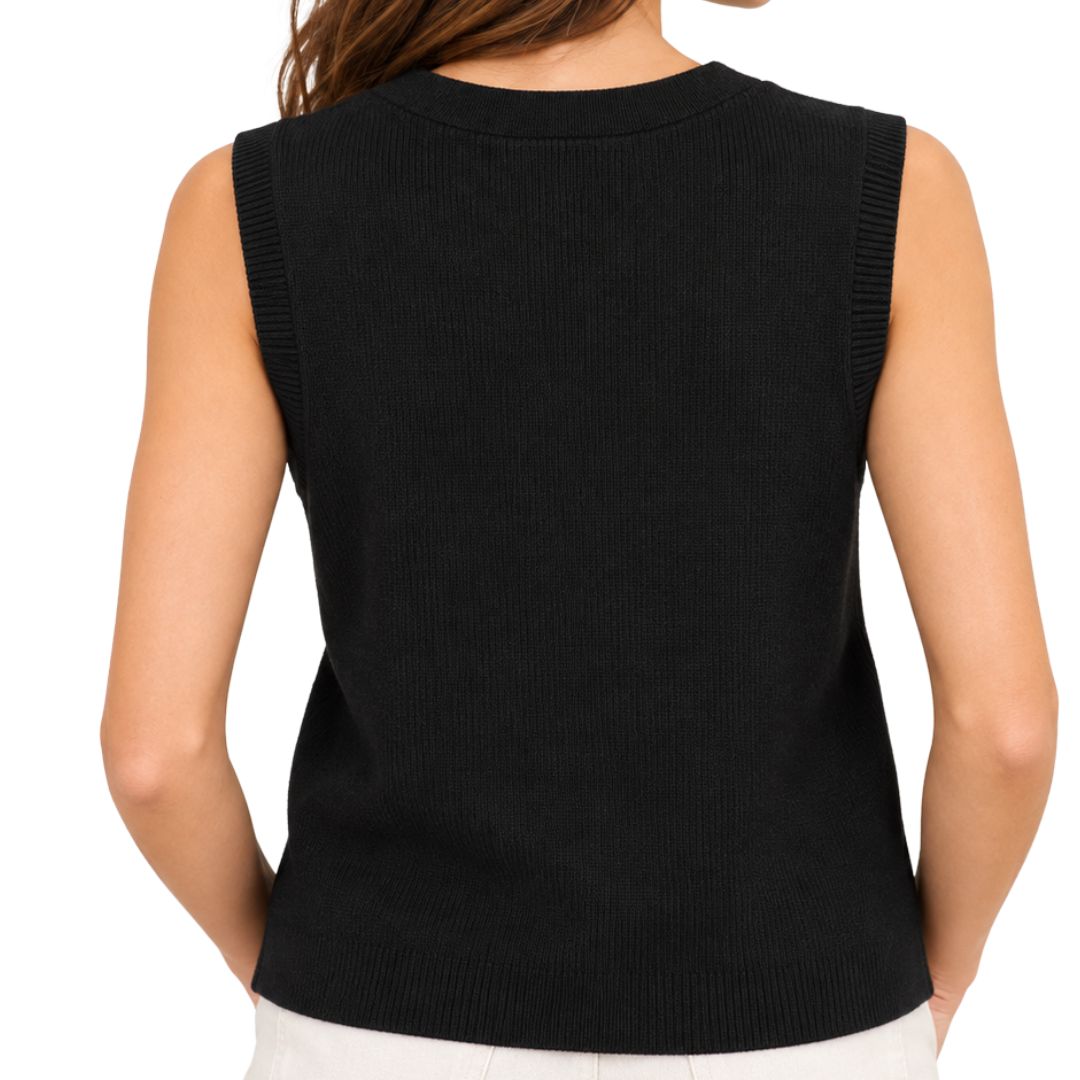 Gilet donna con bottoni in maglia a costine scollo a V