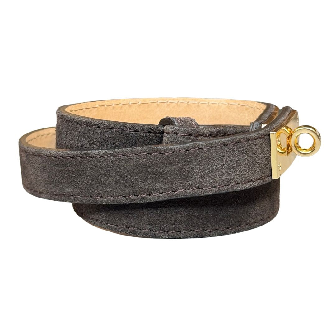 Cintura donna vera pelle scamosciata regolabile chiusura lucchetto dorata