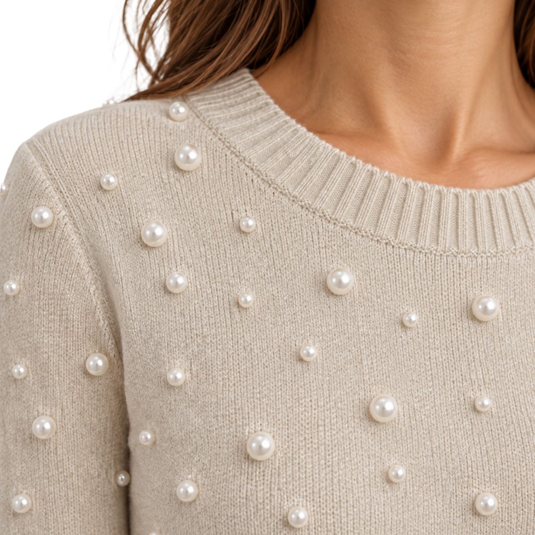 Maglia donna collo tondo con perline
