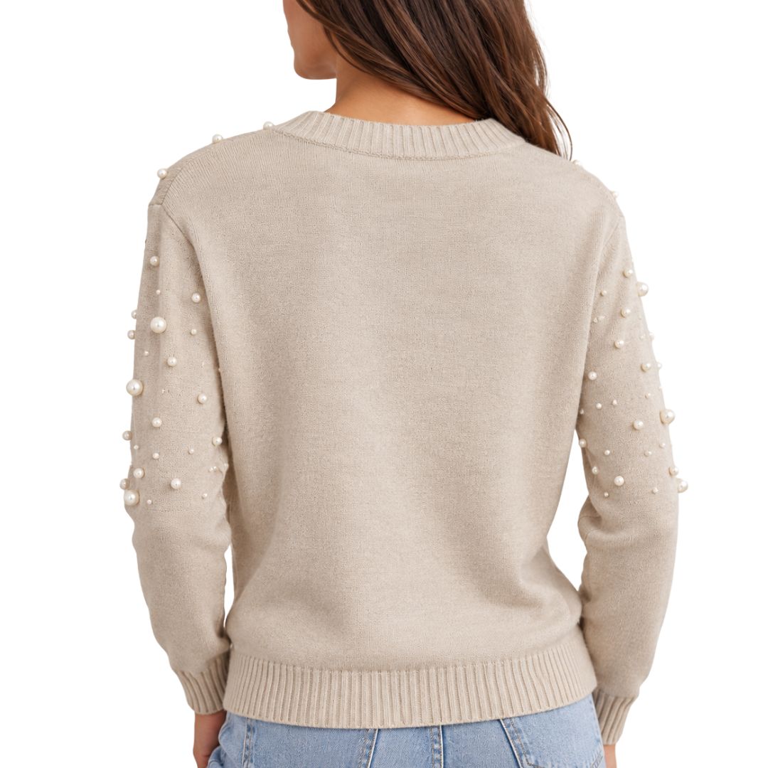Maglia donna collo tondo con perline