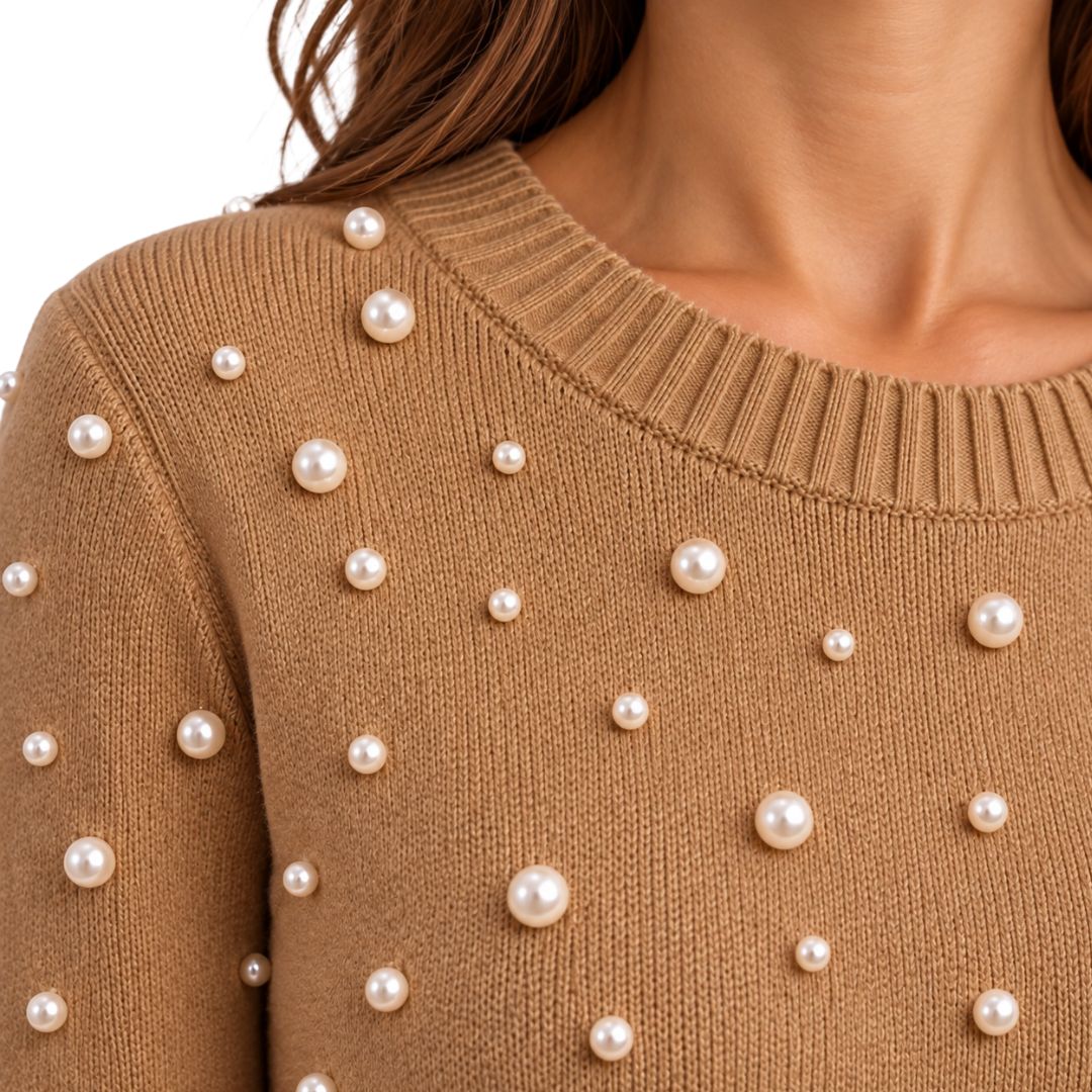 Maglia donna collo tondo con perline