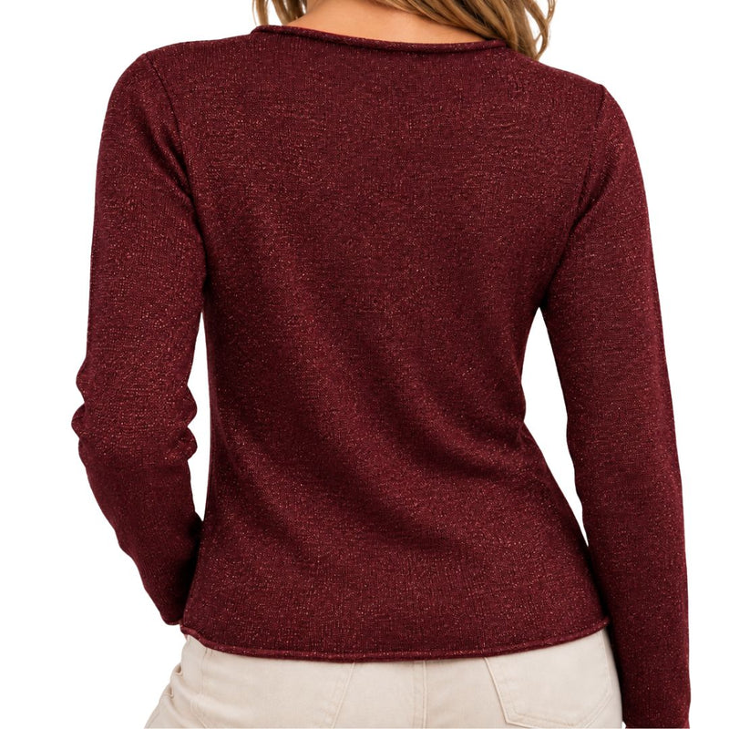 Maglia donna laminata scollo tondo