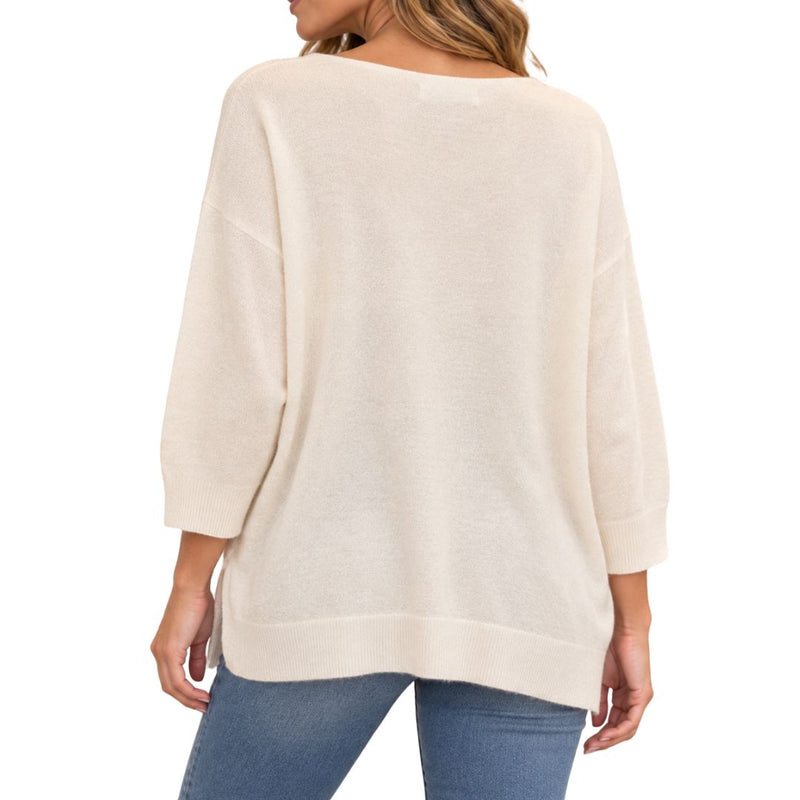 Maglia donna con applicazioni leopard e dorate manica 3/4 scollo a V
