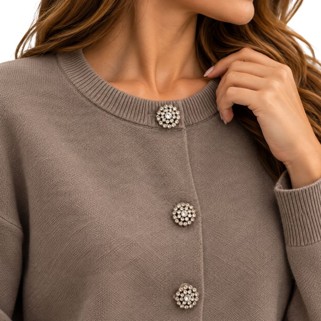 Cardigan donna con bottoni gioiello scollo tondo