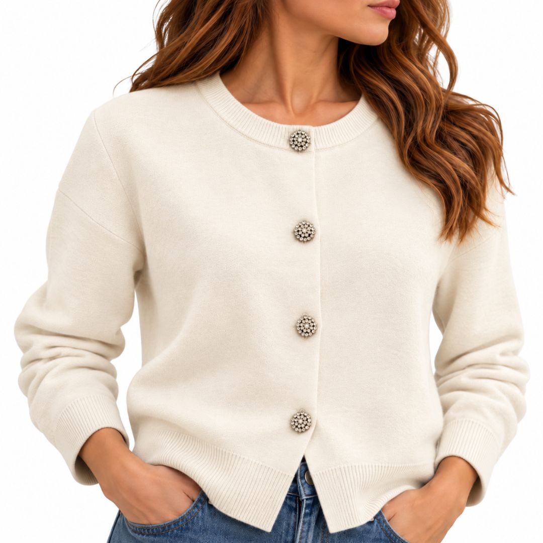 Cardigan donna con bottoni gioiello scollo tondo