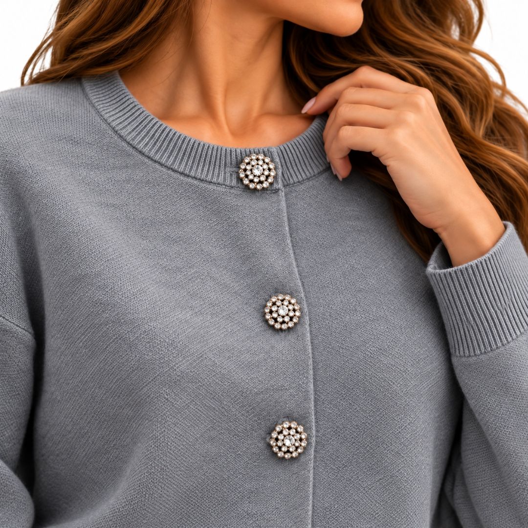 Cardigan donna con bottoni gioiello scollo tondo