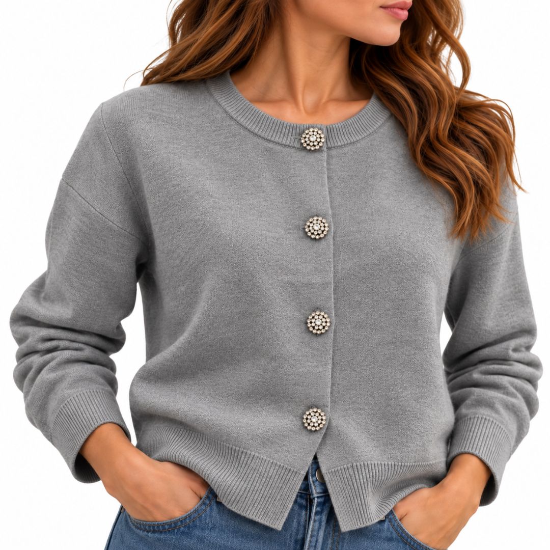 Cardigan donna con bottoni gioiello scollo tondo