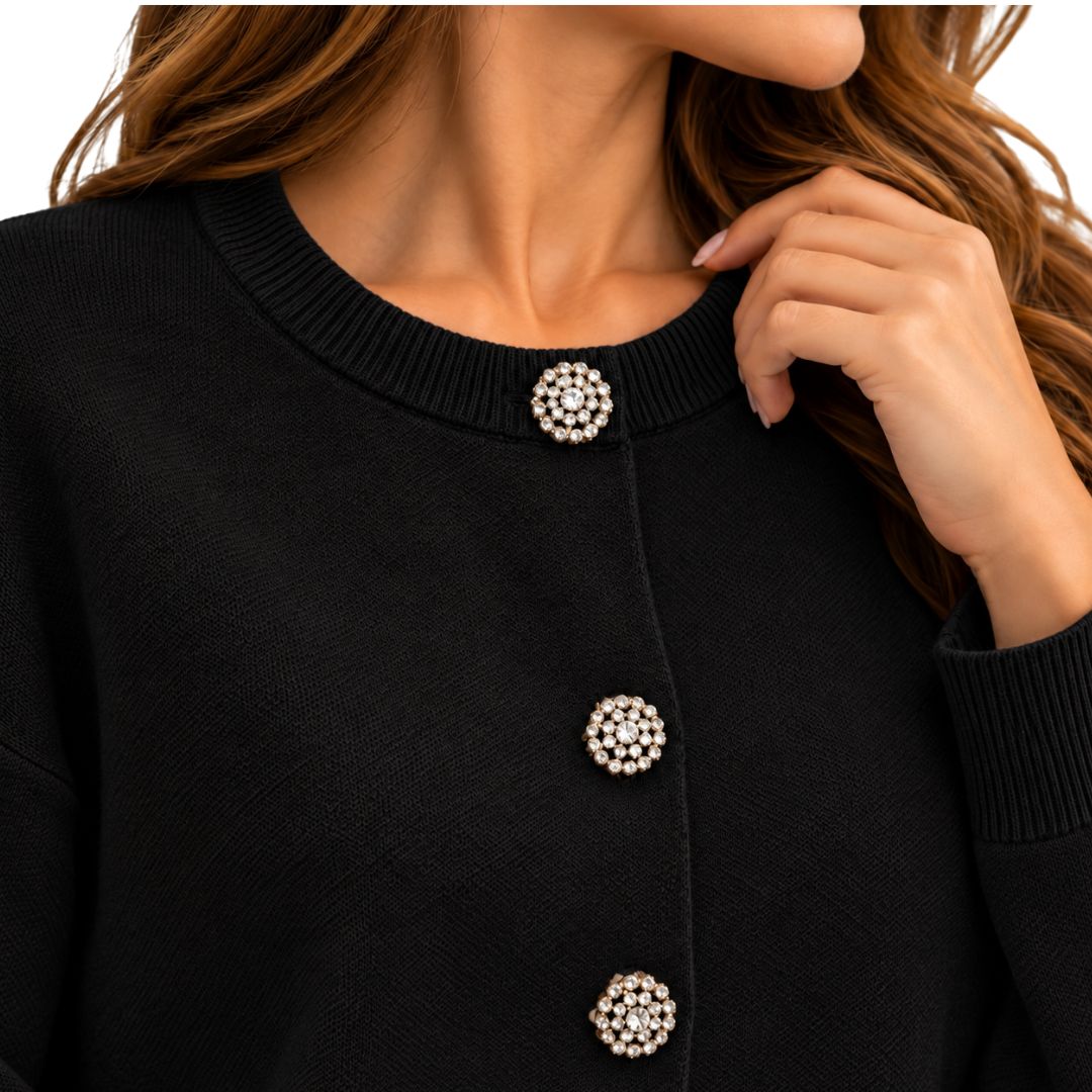 Cardigan donna con bottoni gioiello scollo tondo
