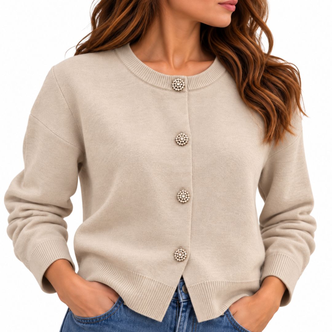 Cardigan donna con bottoni gioiello scollo tondo