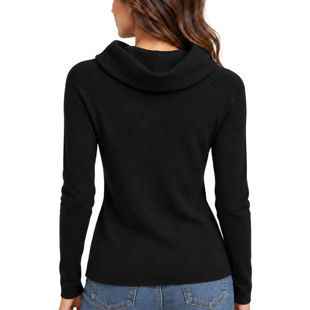 Maglia donna collo a bevero con applicazioni fiori