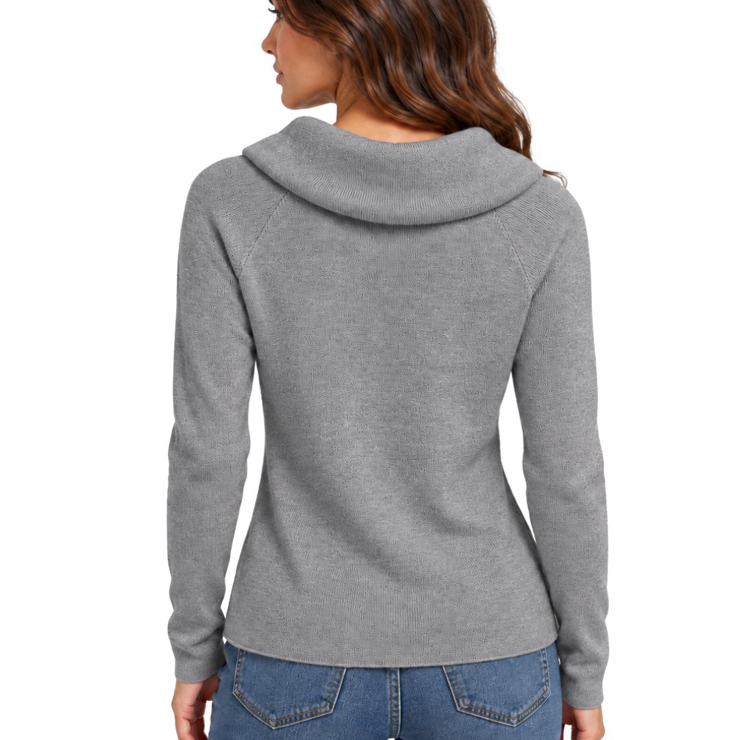 Maglia donna collo a bevero con applicazioni fiori