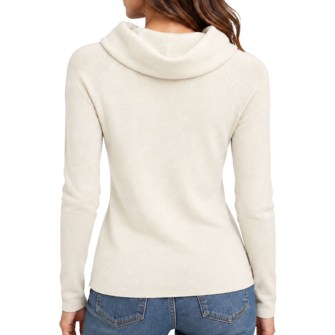 Maglia donna collo a bevero con applicazioni fiori