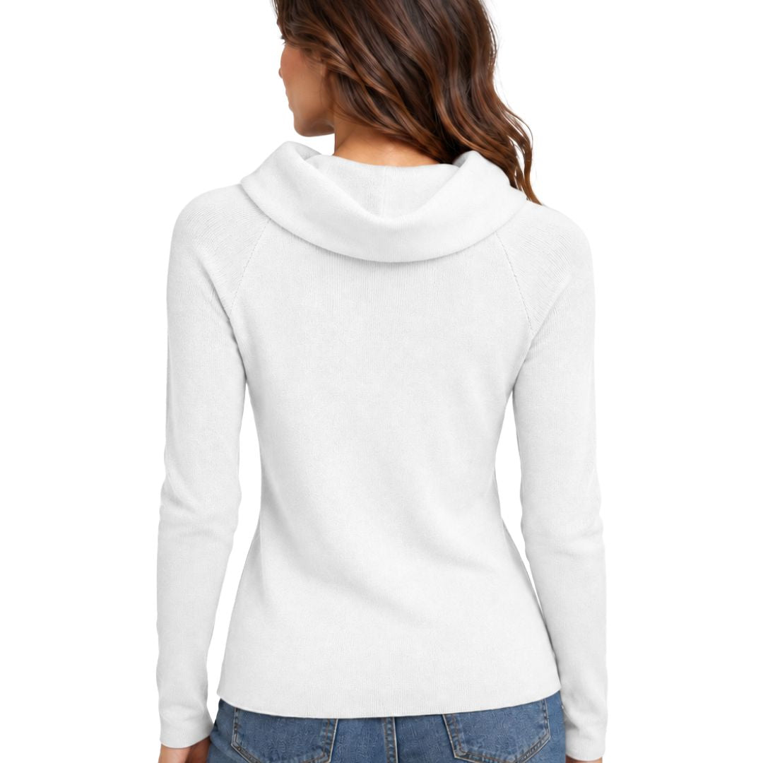 Maglia donna collo a bevero con applicazioni fiori