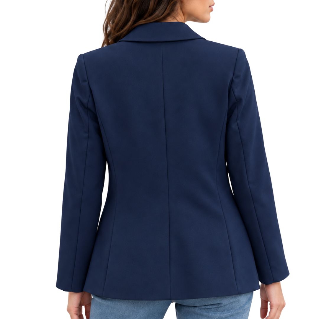 Blazer donna monopetto 2 bottoni, con applicazione tasche frontali in tessuto