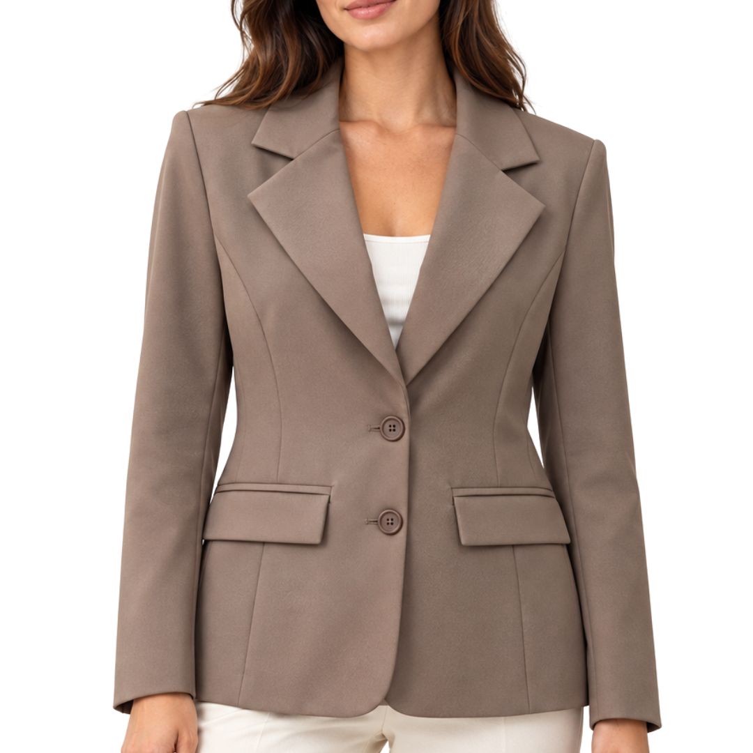 Blazer donna monopetto 2 bottoni, con applicazione tasche frontali in tessuto