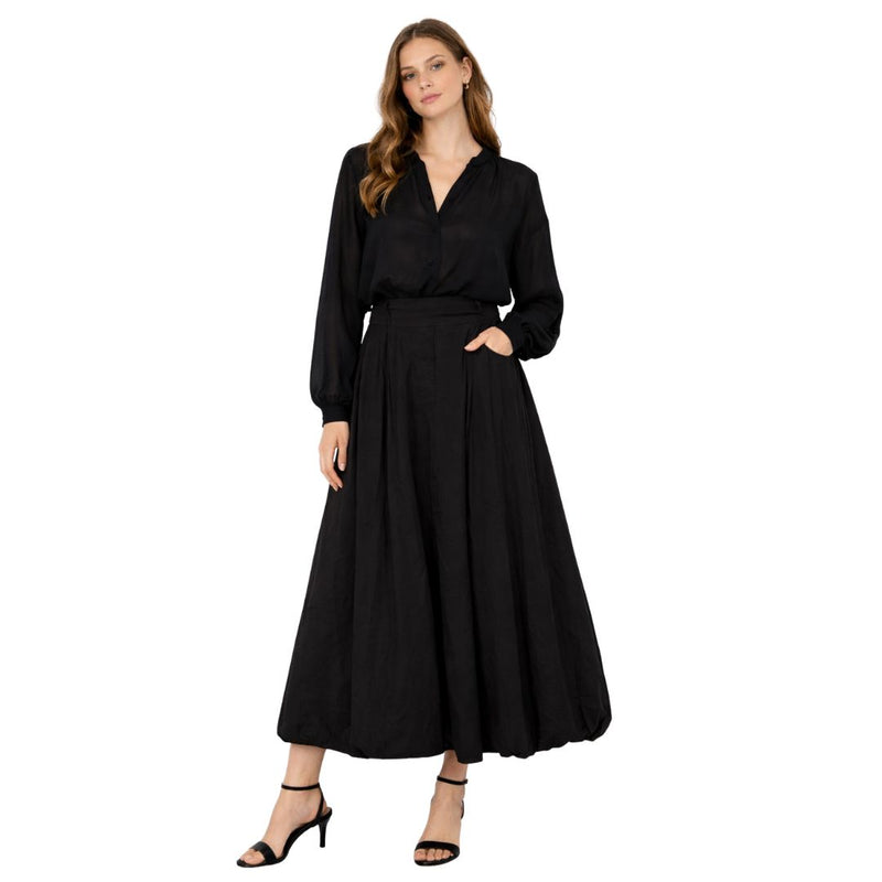 Gonna donna midi a campana in 100% cotone, con vita elasticizzata e tasche