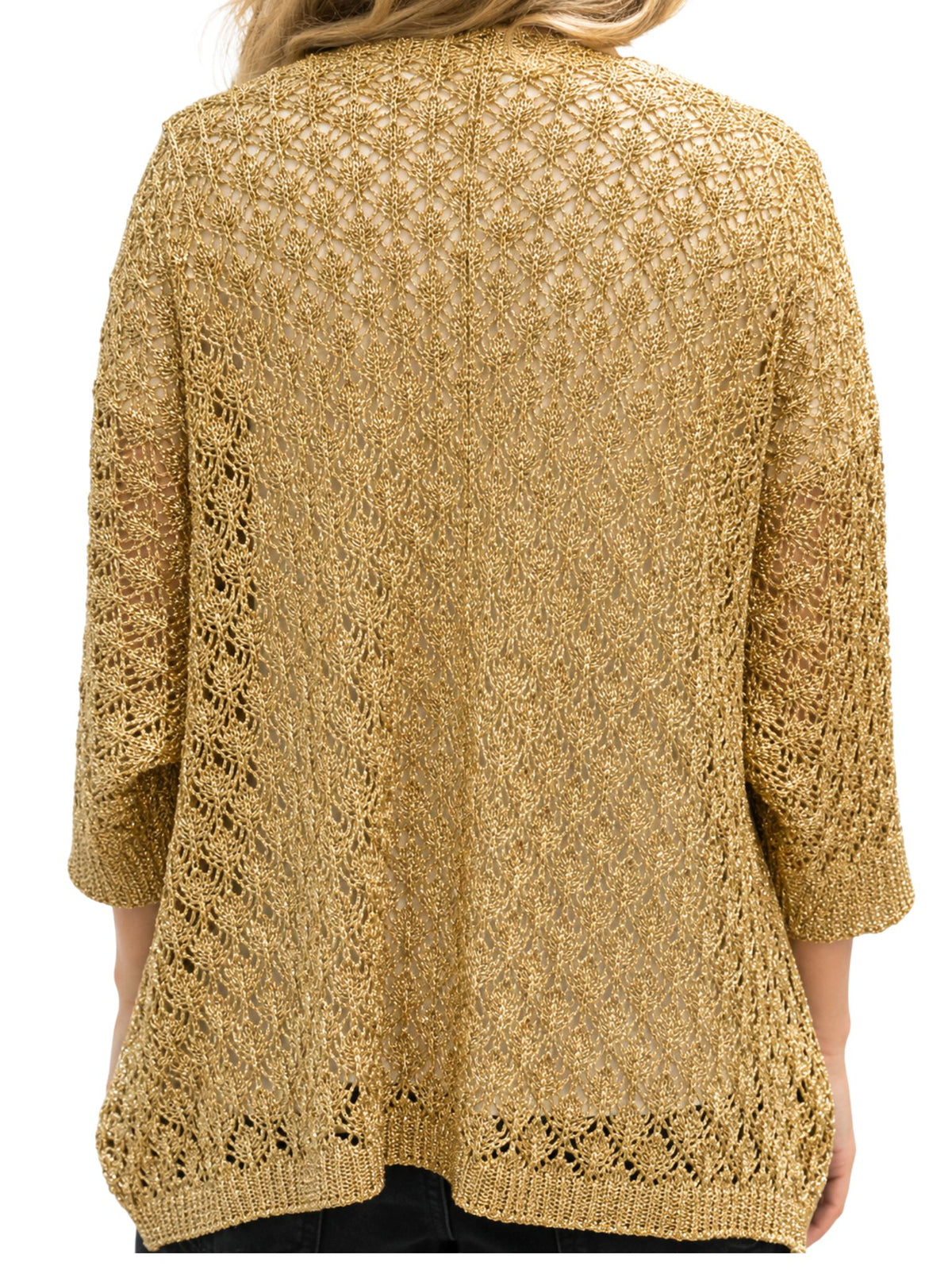 Cardigan donna aperto in maglia traforata con filo metallizzato