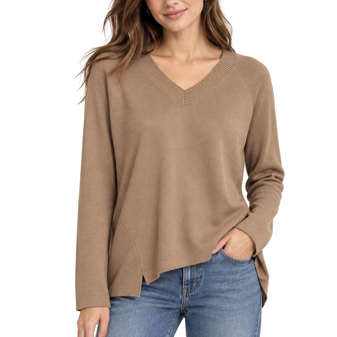 Maglia donna in misto viscosa con scollo a v tinta unita