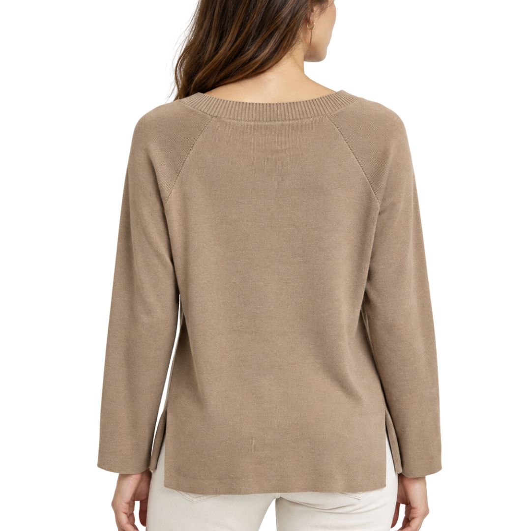 Maglia donna in misto viscosa con scollo a v tinta unita