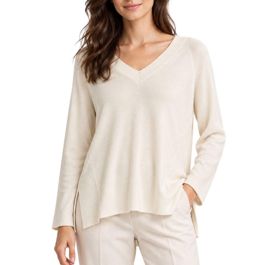 Maglia donna in misto viscosa con scollo a v tinta unita