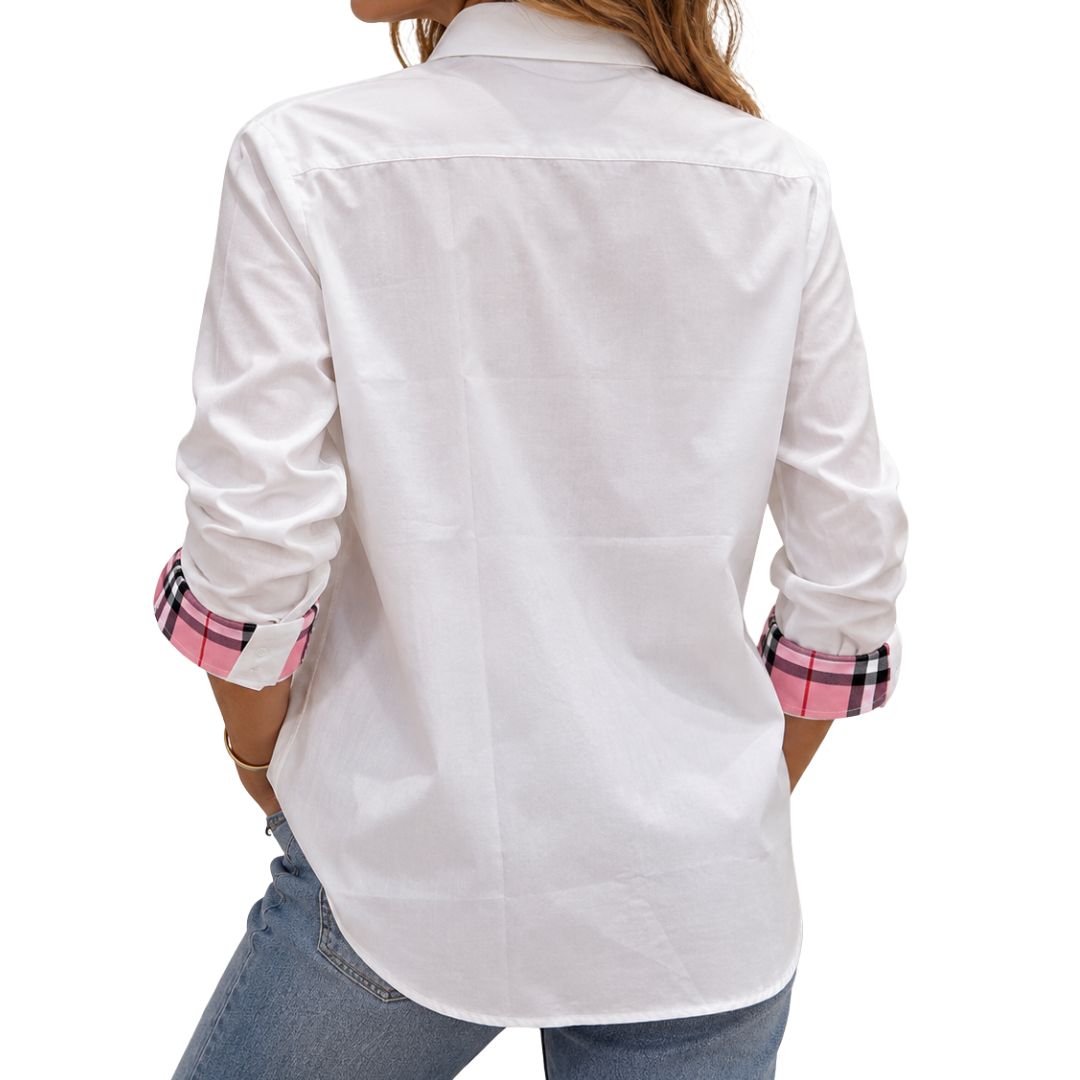 Camicia donna 100% cotone interni tartan rosa modello over