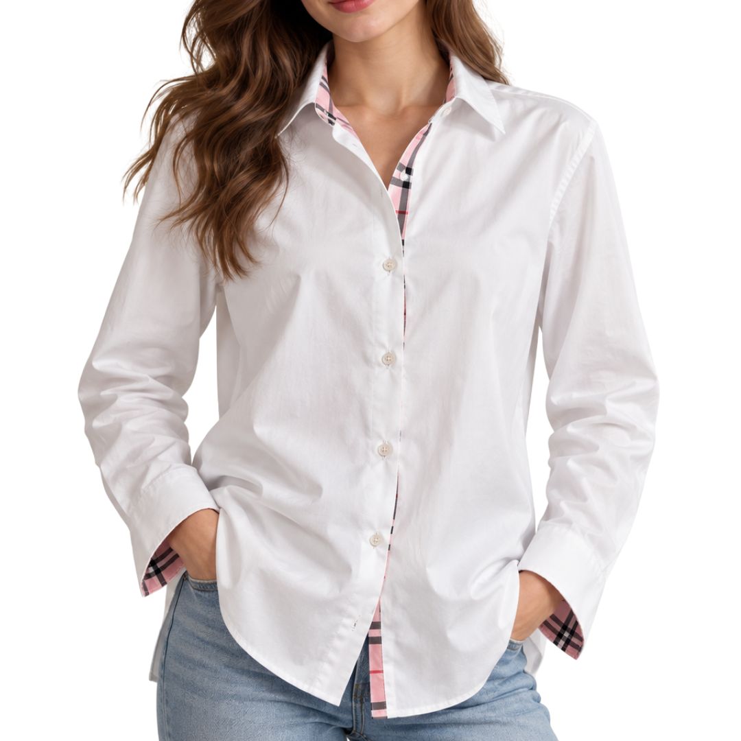 Camicia donna 100% cotone interni tartan rosa modello over