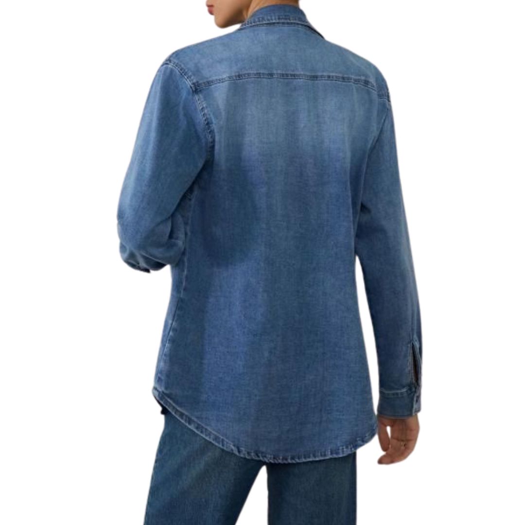 Camicia donna in jeans misto cotone elasticizzata con bottoni Made in Italy