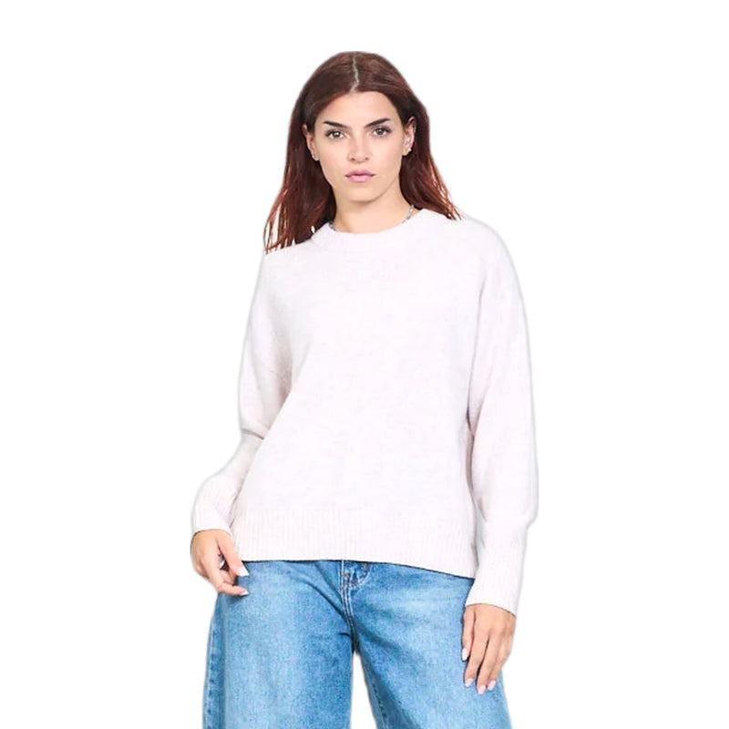 Maglia donna in 100% lana, scollo tondo e polsini a coste Made in Italy