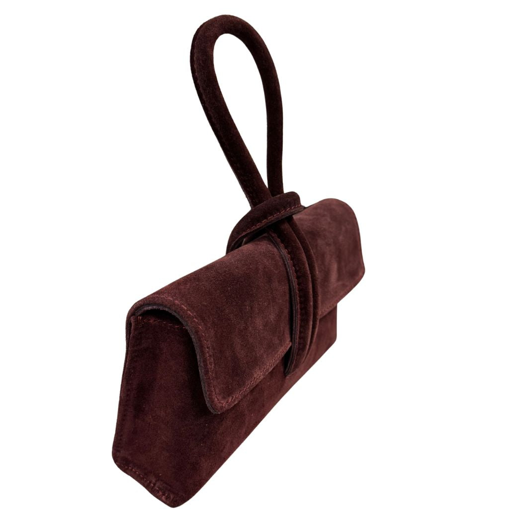 Borsa a nodo in pelle scamosciata con tracolla rimovibile Made in Italy