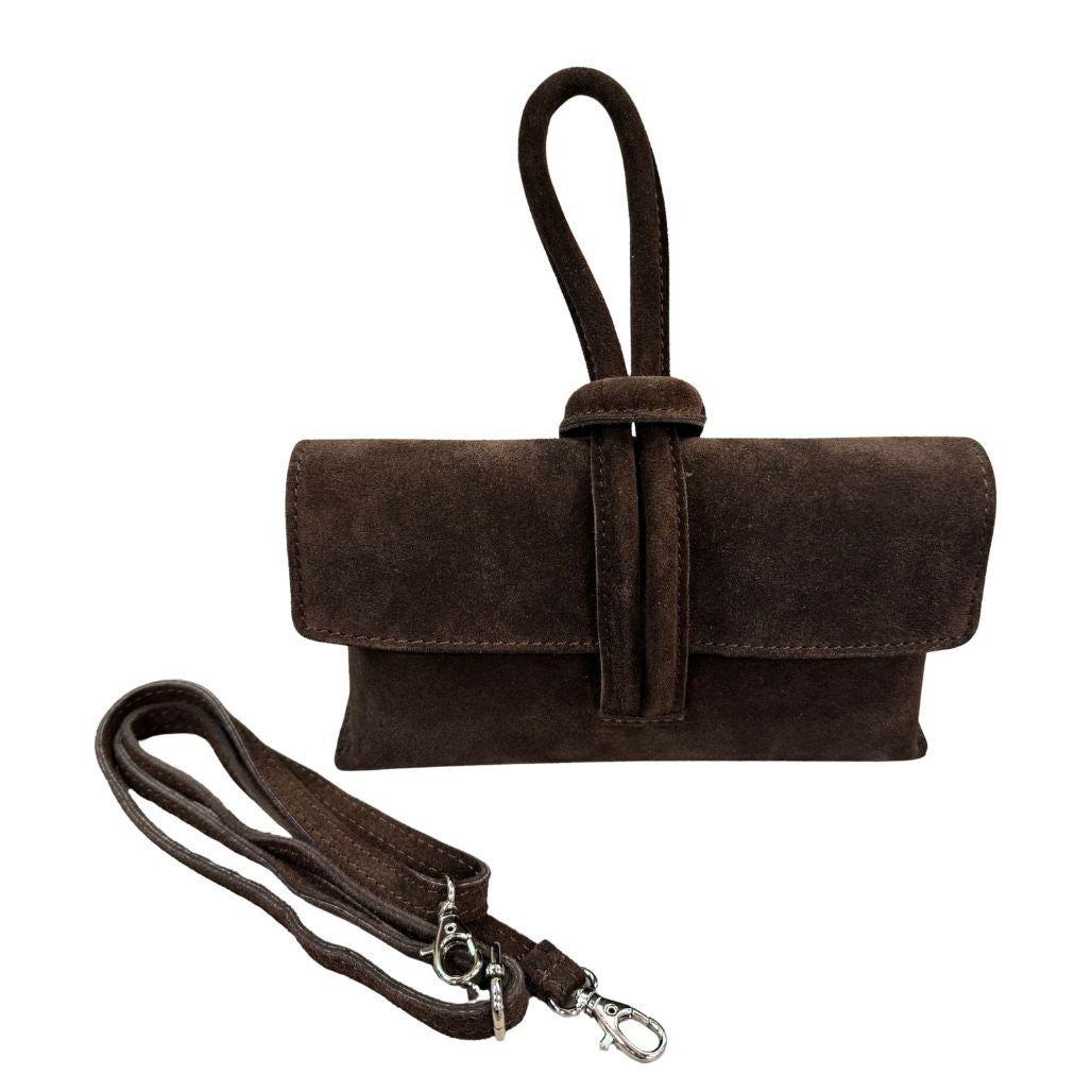 Borsa a nodo in pelle scamosciata con tracolla rimovibile Made in Italy