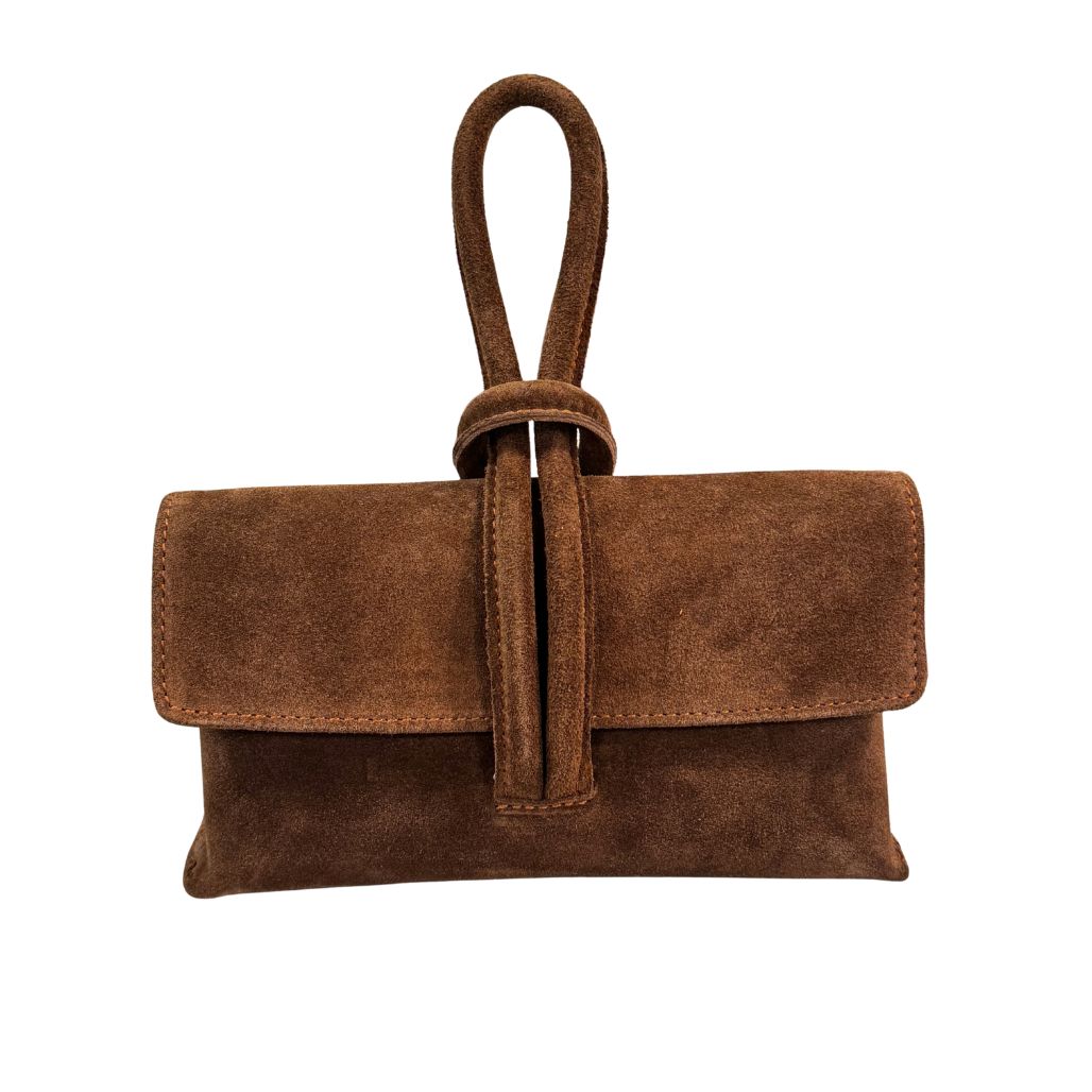 Borsa a nodo in pelle scamosciata con tracolla rimovibile Made in Italy