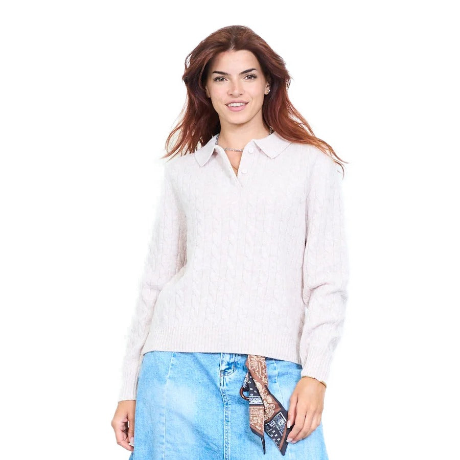 Maglia donna con colletto polo a intreccio in 100% lana Made in Italy